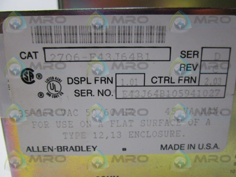 INDUSTRIAL SPARE PART 2706-E43J64B1 SER. D F/W 1.01 INTERFACE DATALINER  UNMP