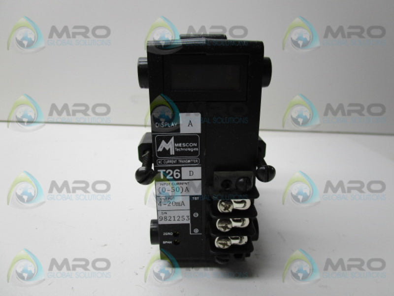 MESCON TECHNOLOGIES T26D AC CURRENT TRANSMITTER 0-50A  NSMP