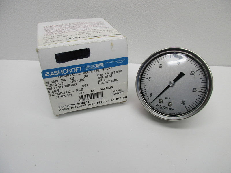 ASHCROFT 25-1009-SWL-02B-30# PRESSURE GAUGE 0-30 PSI  NSMP