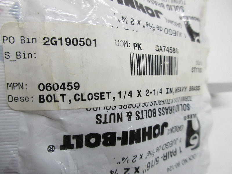 JOHNI BOLT 90-124 TOILET BOLT 5/16" X 2-1/4"  NSMP
