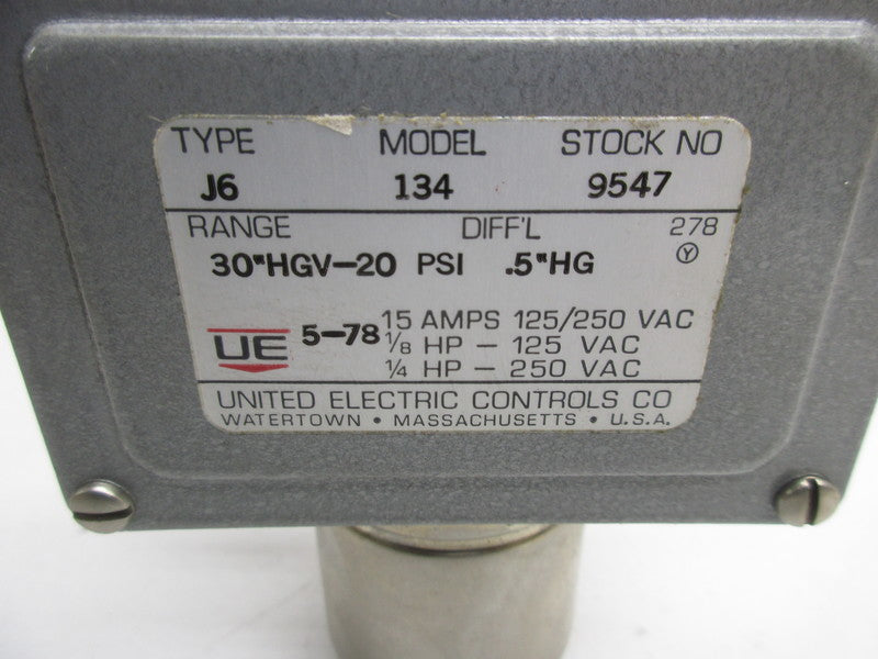 UNITED ELECTRIC J6-134-9547 PRESSURE SWITCH  NSNP