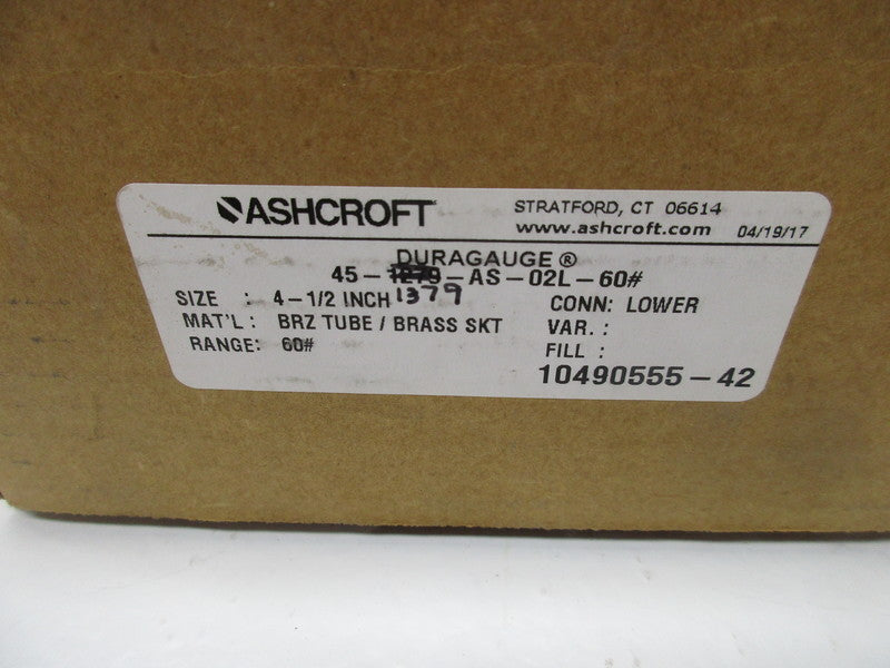 ASHCROFT 45-1379-AS-02L-60# 0-60PSI 4-1/2" NSNP