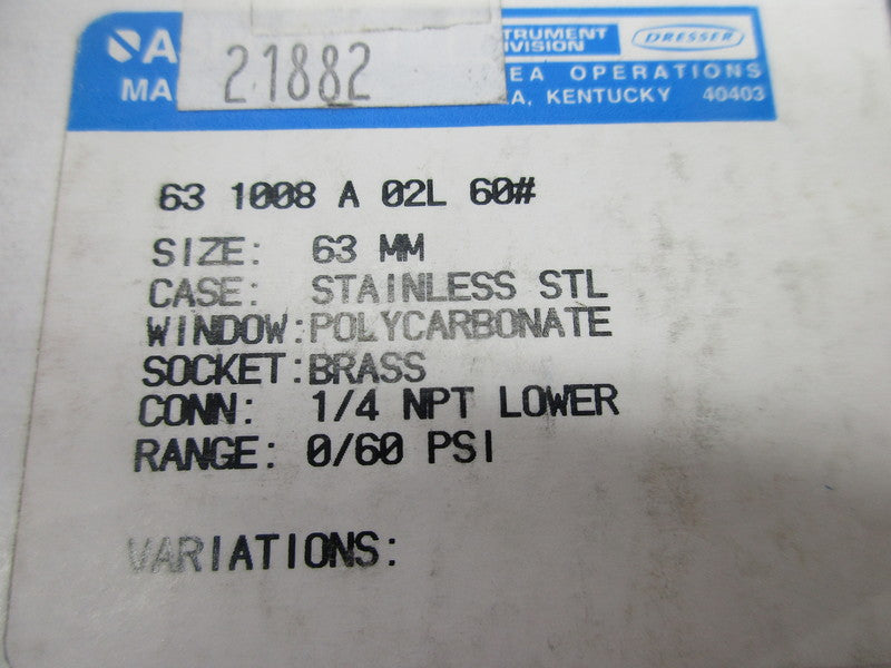 ASHCROFT 631008A02L60# NSMP