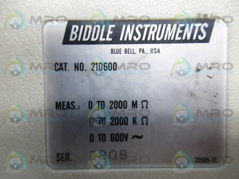 BIDDLLE 210600 INSULATION LOW & HIGH RESISTANCE TESTER  UNMP