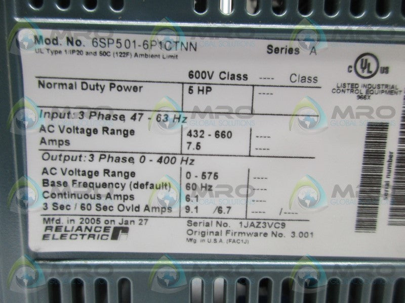 RELIANCE ELECTRIC 6SP501-6P1CTNN  NSNP