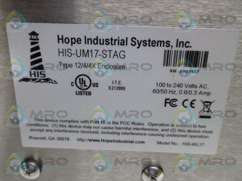 HOPE INDUSTRIAL SYSTEMS HIS-UM17-STAG TOUCHSCREEN ENCLOSURE  NSNP