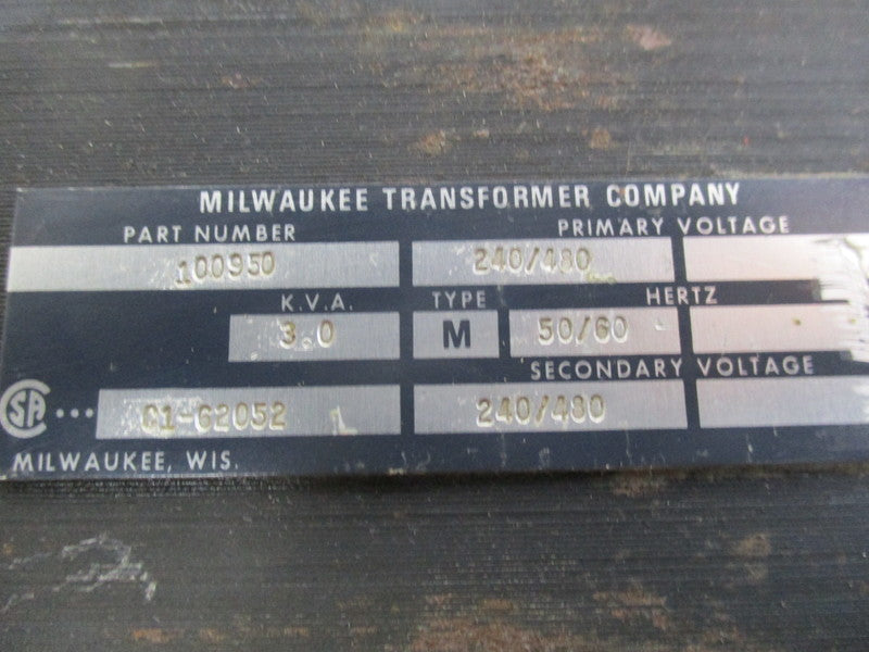 MILWAUKEE TRANSFORMER 100950 (C1-62052)  UNMP