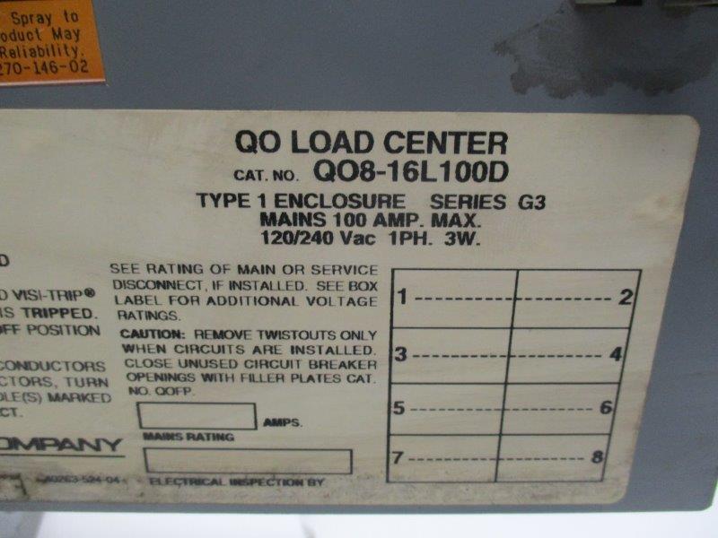 SQUARE D QO8-16L100D  UNMP