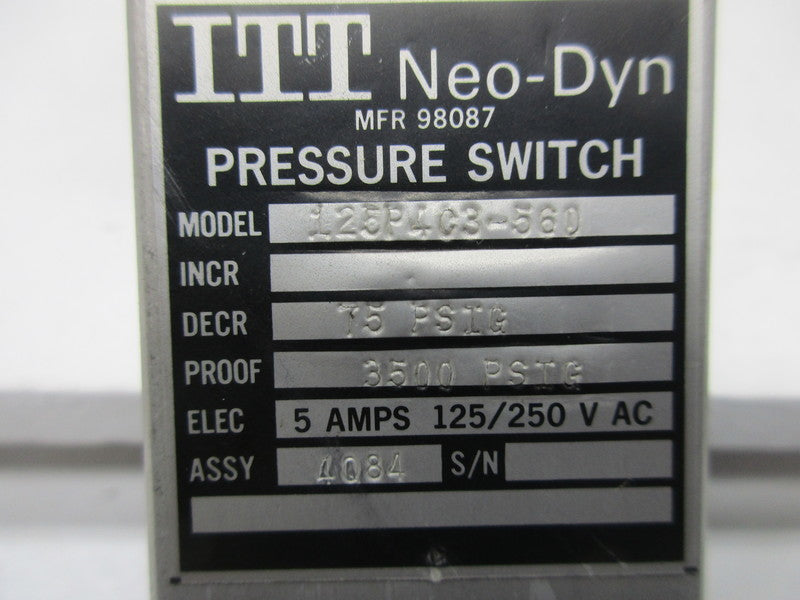 ITT 125P4C3-560 PRESSURE SWITCH  NSNP