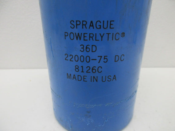 SPRAGUE POWERLYTIC 36D 22000-75DC CAPACITOR  UNMP