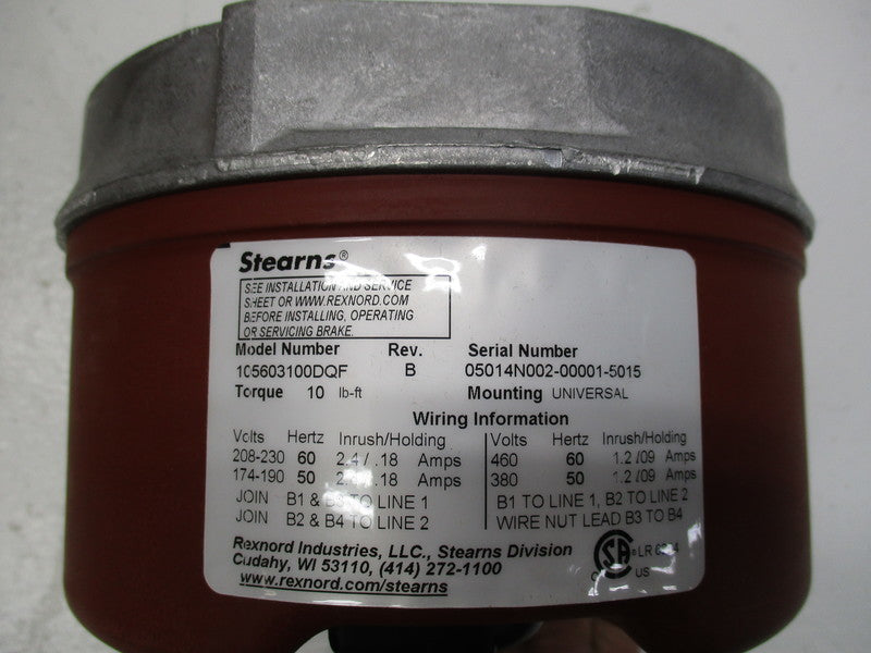 STEARNS 01103551 105603100DQF 208/230V 2.4/.18A REV. B NSMP