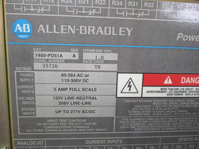 ALLEN BRADLEY 1400-PD51A SER. A NSMP
