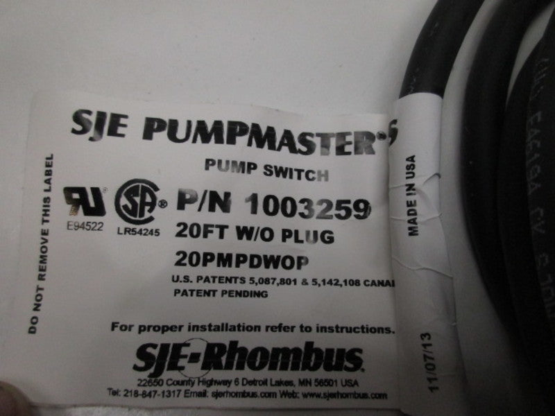 SJE-RHOMBUS 20PMPDWOP PUMPMASTER PLUS PUMP FLOAT SWITCH  NSMP