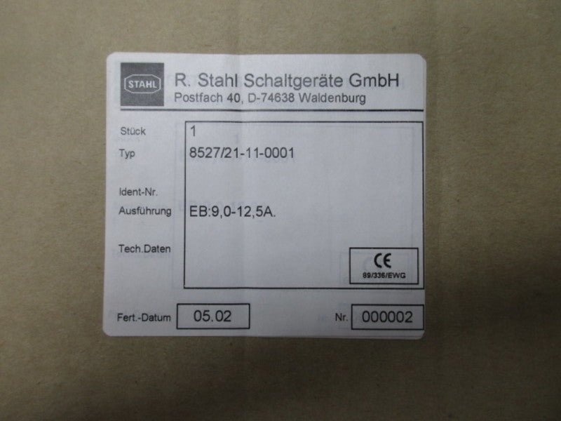 STAHL 8527/21-11-0001 CIRCUIT BREAKER 9-12.5A  NSMP