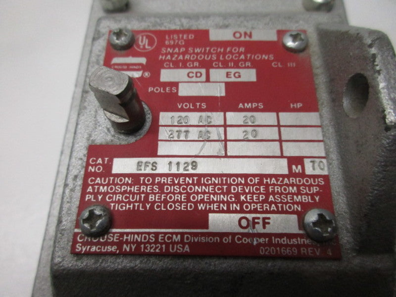 CROUSE HINDS EFS1129 EXPLOSION PROOF SNAP SWITCH  NSNP