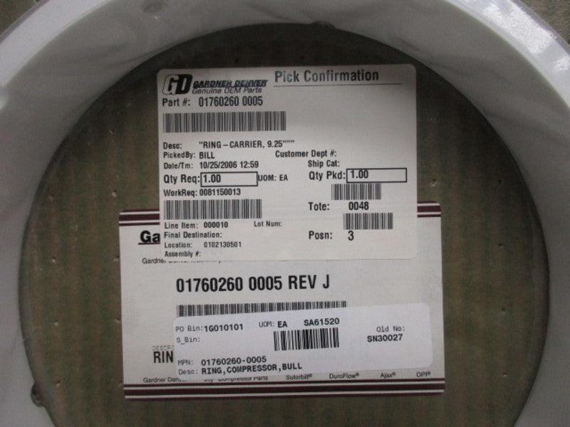 GARDNER DENVER 017602600005 RING CARRIER 9.25"  NSNP IN FACTORY PACKAGE