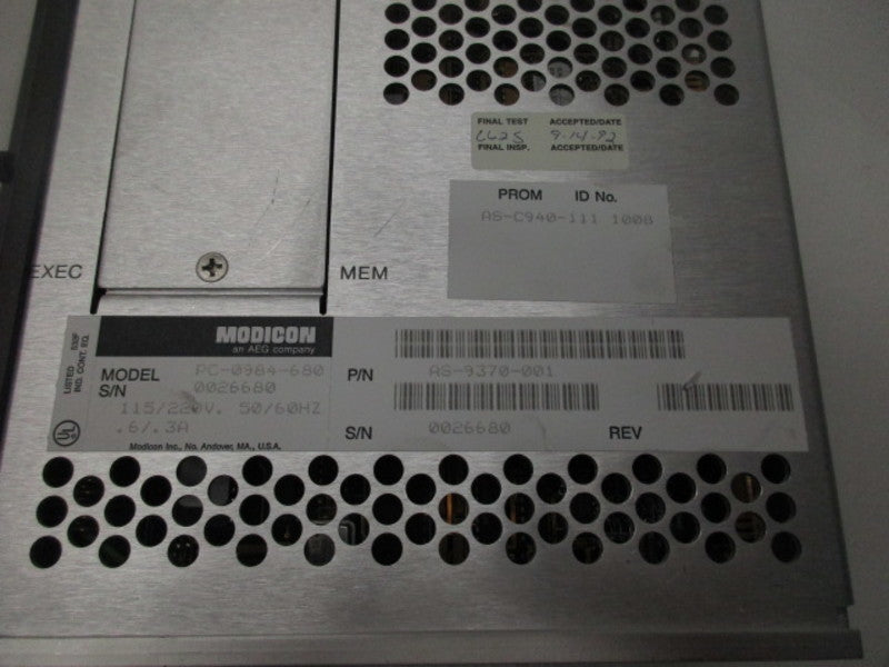 MODICON AS-9370-001 PROGRAMABLE CONTROLLER 115/220V  NSNP