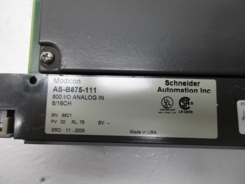 MODICON AS-B875-111 8/16 CHANNEL ANALOG INPUT MODULE  REMAN