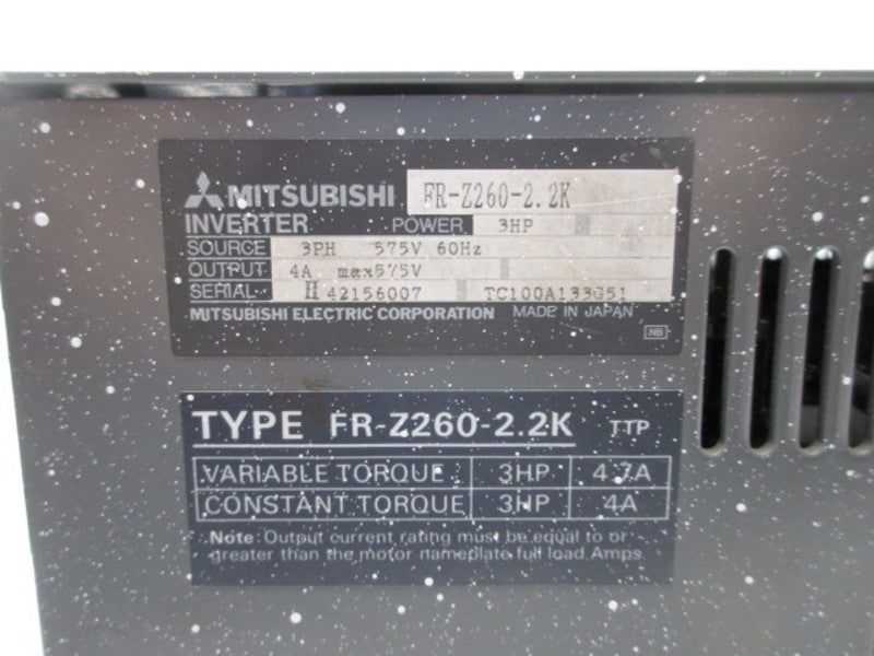 MITSUBISHI FR-Z260-2.2K INVERTOR 575VAC 3 HP  UNMP