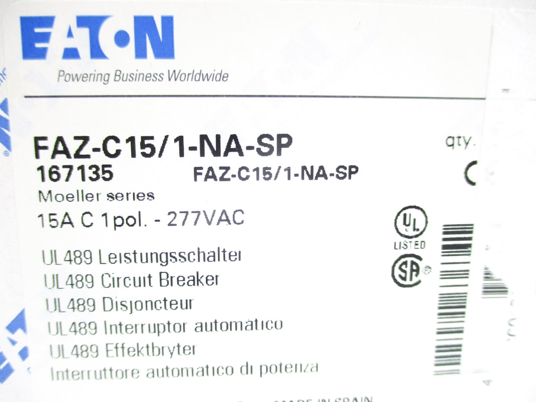 EATON FAZ-C15/1-NA-SP 167135 277VAC 15A NSMP