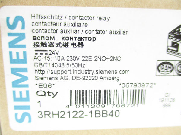 SIEMENS 3RH2122-1BB40 24VDC 10A NSMP