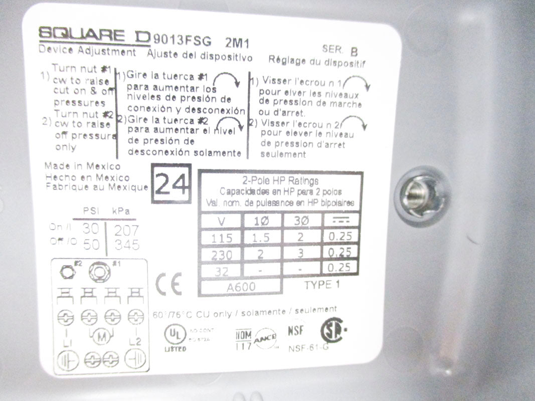 SQUARE D 9013FSG2M1 SER. B 30/50PSI NSNP