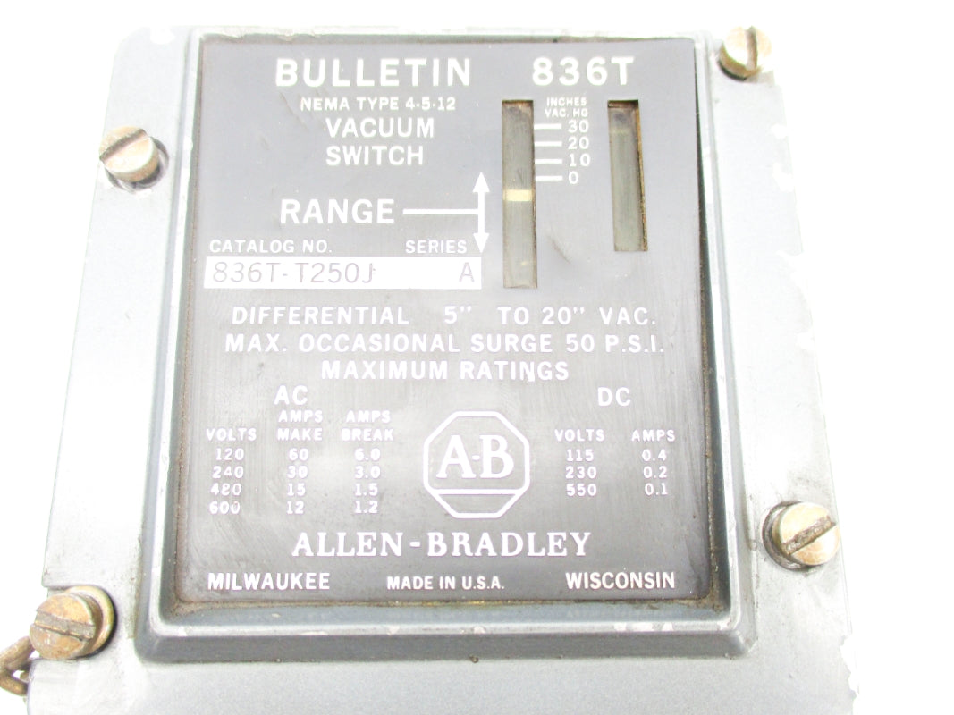 ALLEN BRADLEY 836T-T250J SER. A 600VAC 12A 50PSI UNMP
