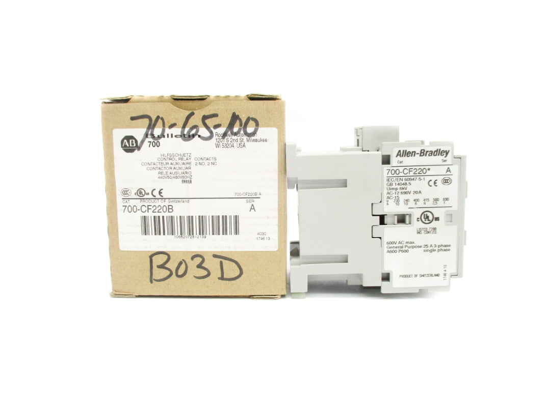 ALLEN BRADLEY 700-CF220B SER. A 440/480V (BR/WH) NSMP