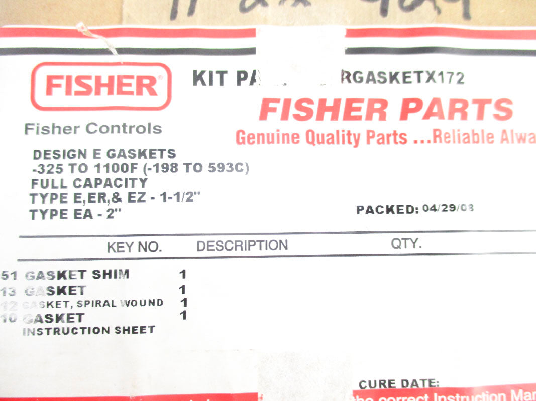 FISHER RGASKETX172 NSFS