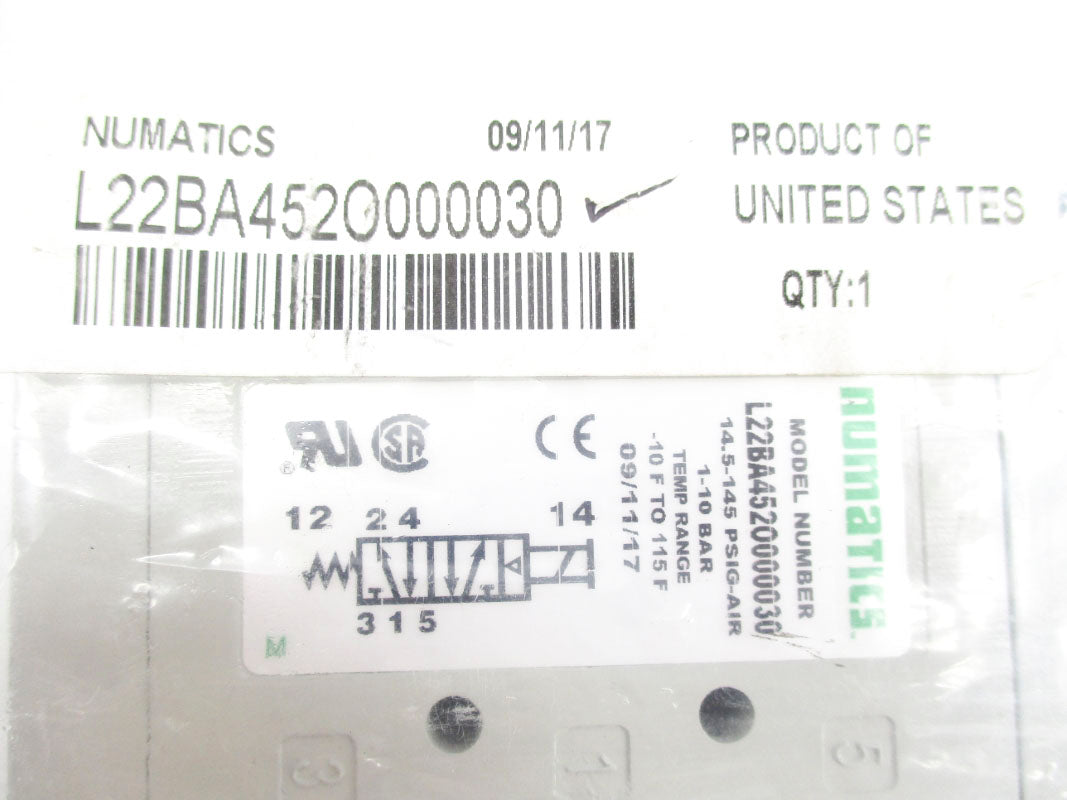 NUMATICS L22BA452O000030 14.5-145PSI 100/120V .07A NSMP