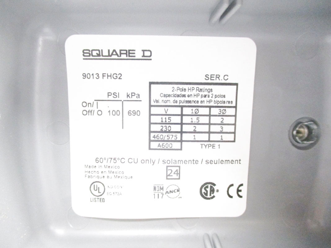 SQUARE D 9013FHG2 SER. C 575V 100PSI NSNP