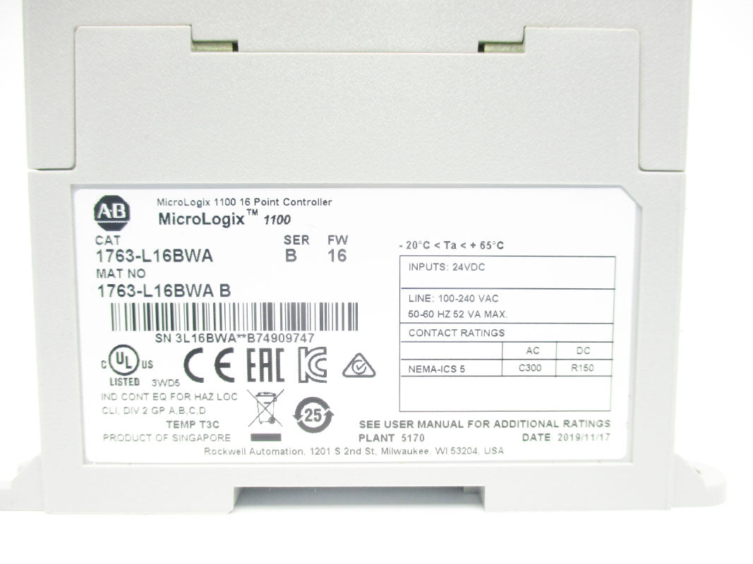 ALLEN BRADLEY 1763-L16BWA SER. B F/W 16 24VDC NSMP