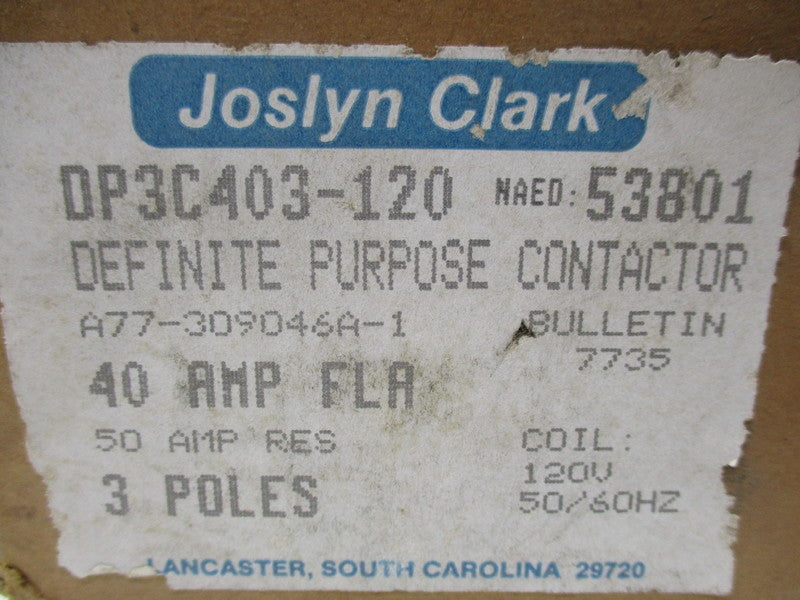 JOSLYN CLARK A77-309046A-1 120V 40A  NSMP
