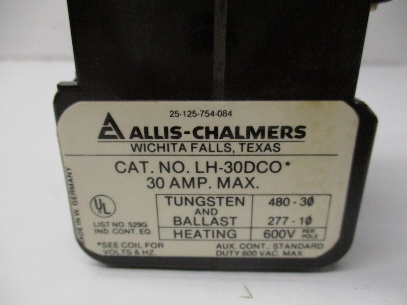ALLIS-CHALMERS LH-30DCO CONTACTOR 30A 600VAC  NSNP