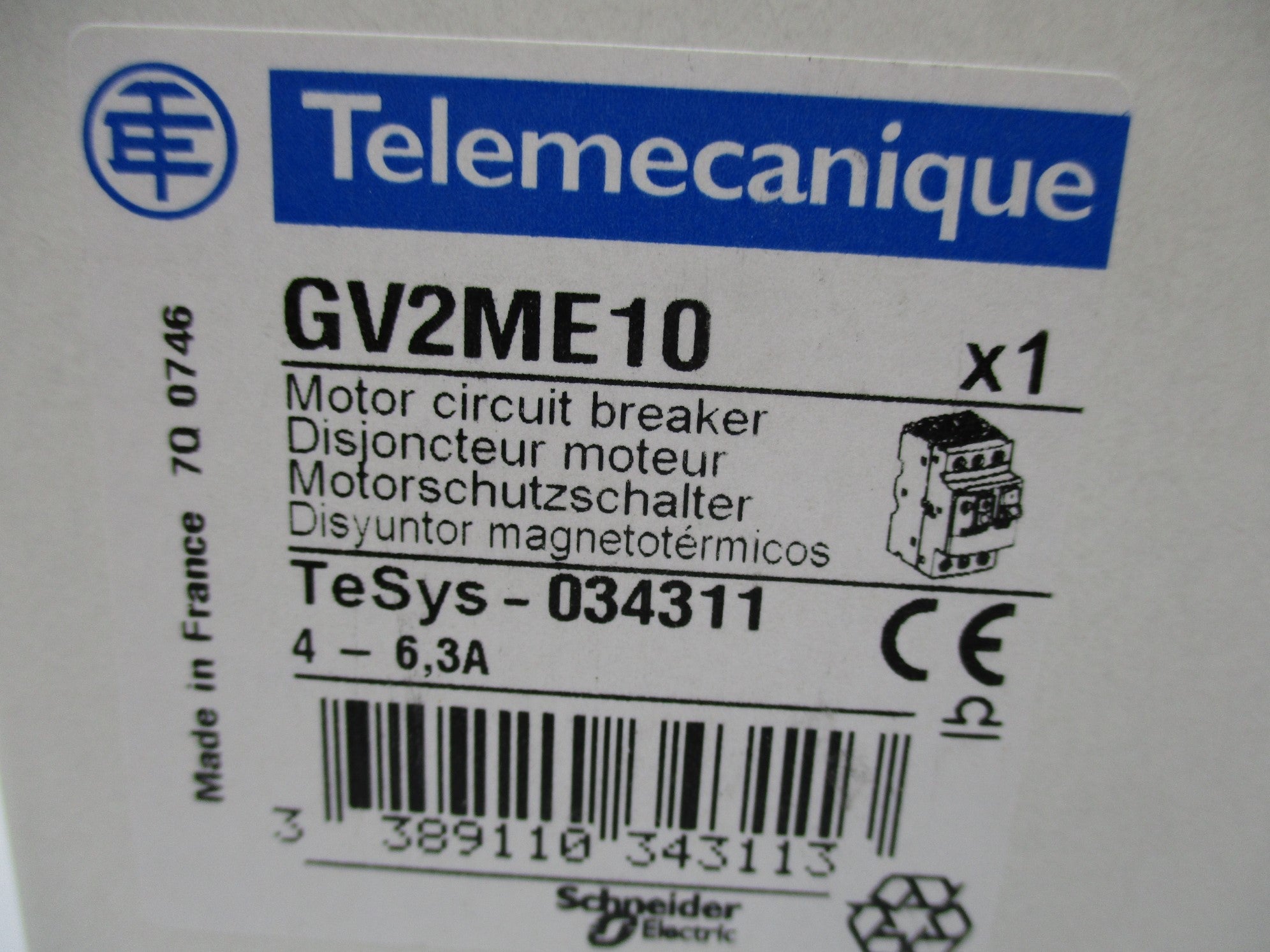 TELEMECANIQUE GV2ME10 690V 4-6.3A NSMP