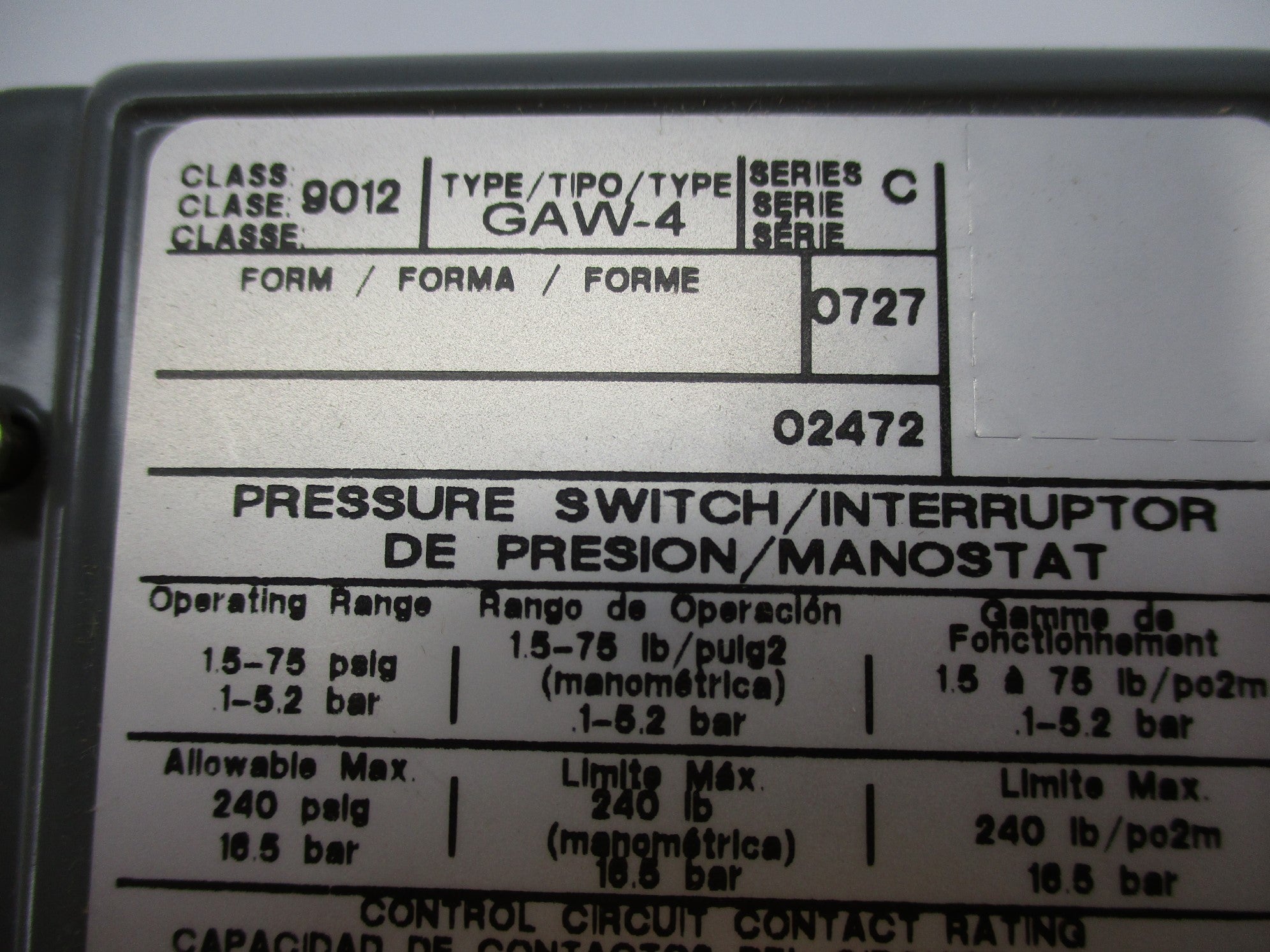 SQUARE D 9012GAW-4 SER. C 240PSI NSMP
