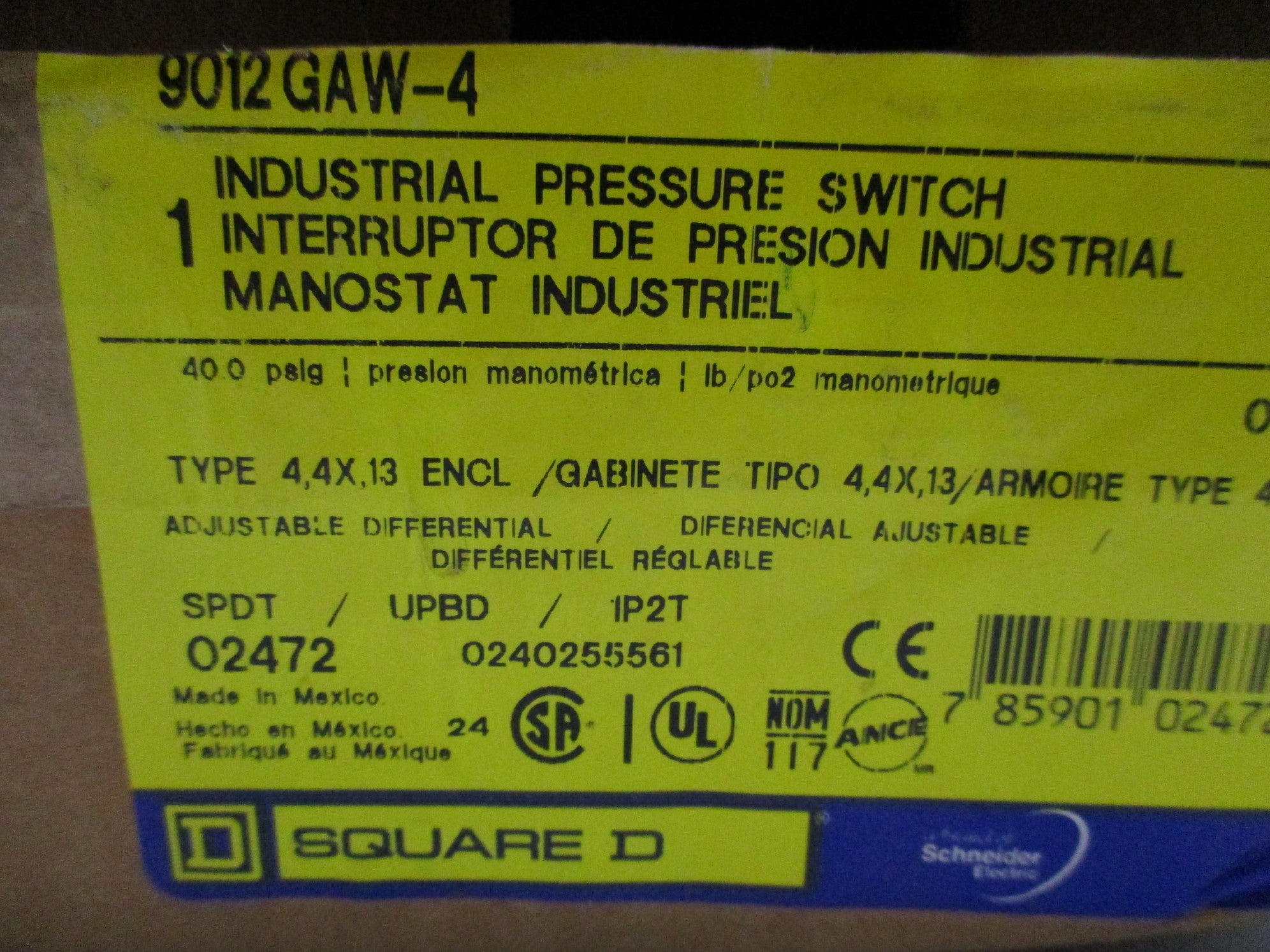 SQUARE D 9012GAW-4 SER. C 240PSI NSMP
