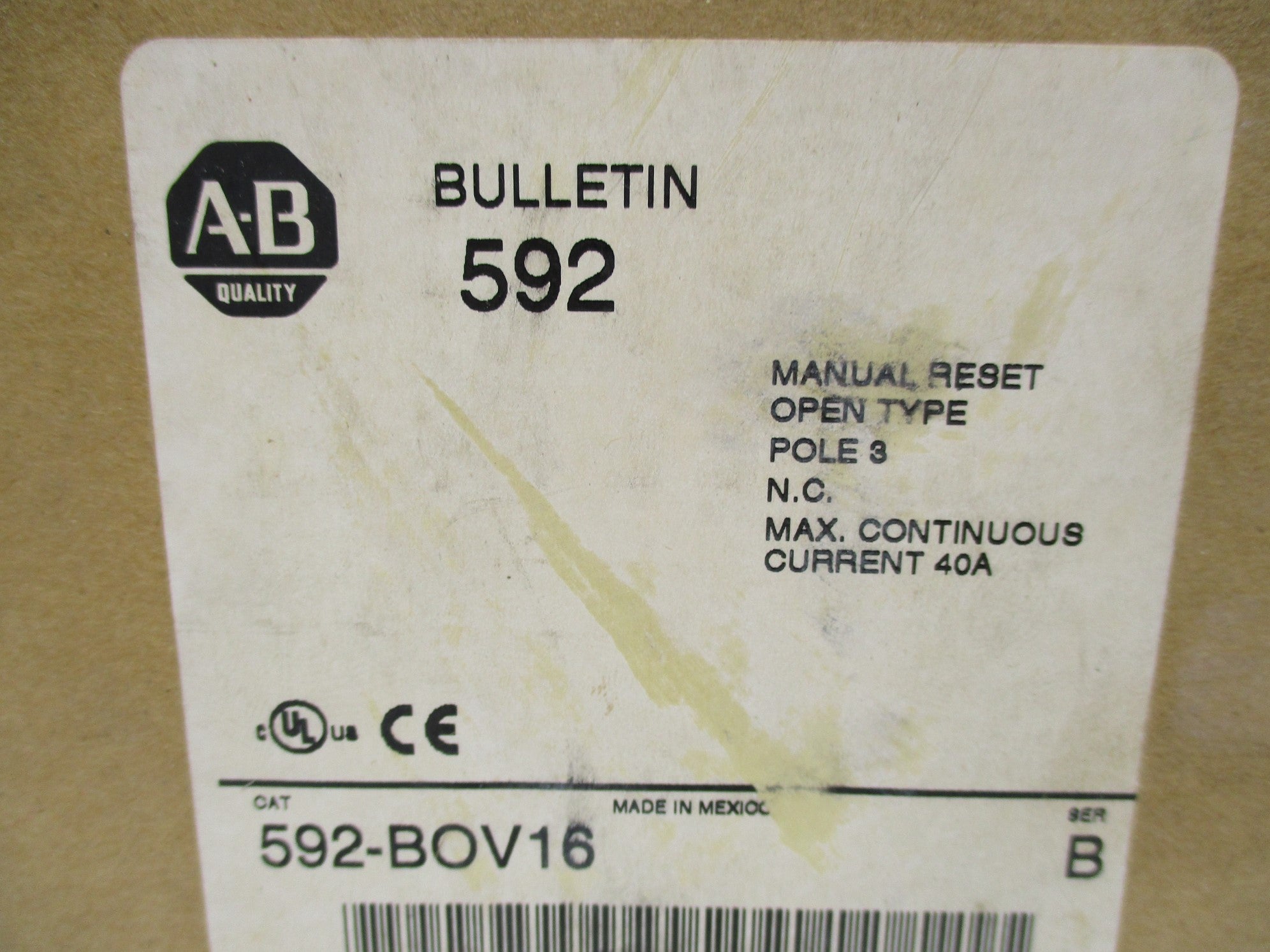 ALLEN BRADLEY 592-BOV16 SER. B 120-600VAC 40A (BR/WH) NSMP