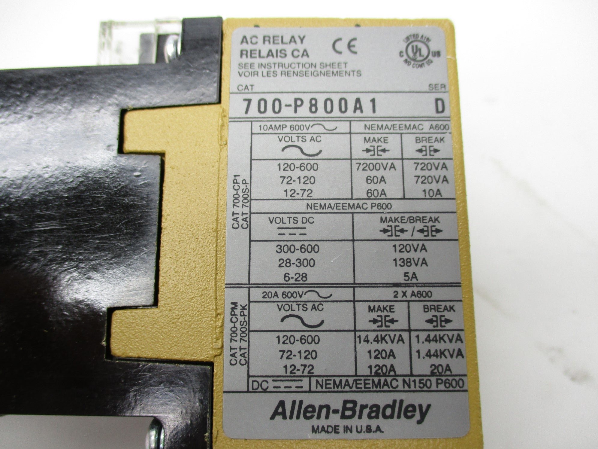 INDUSTRIAL SPARE PART 700-P800A1 SER. D 110/115-120V (WH) NSMP