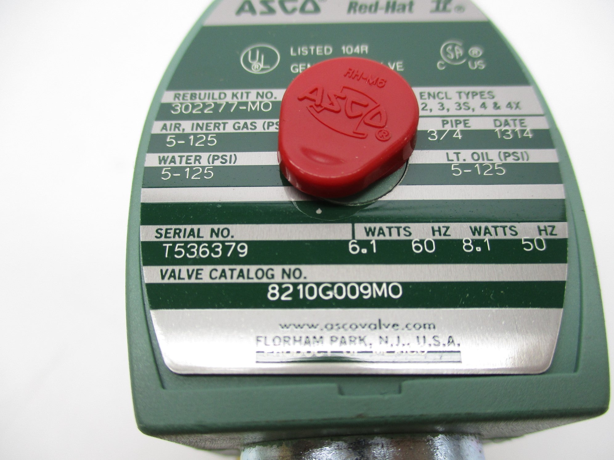 ASCO 8210G009MO 110/120V 5-125PSI 3/4" NSMP
