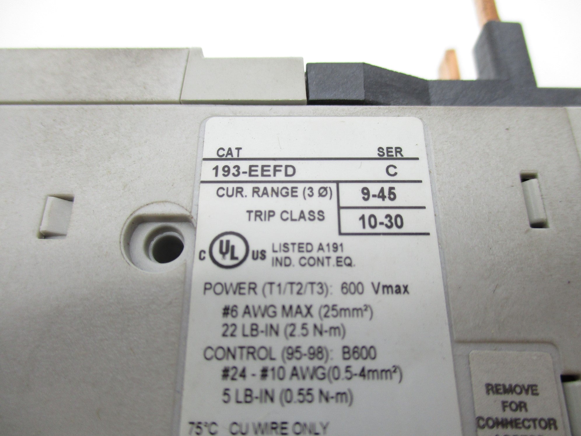 ALLEN BRADLEY 193-EEFD SER. C 600V 9-45A UNMP