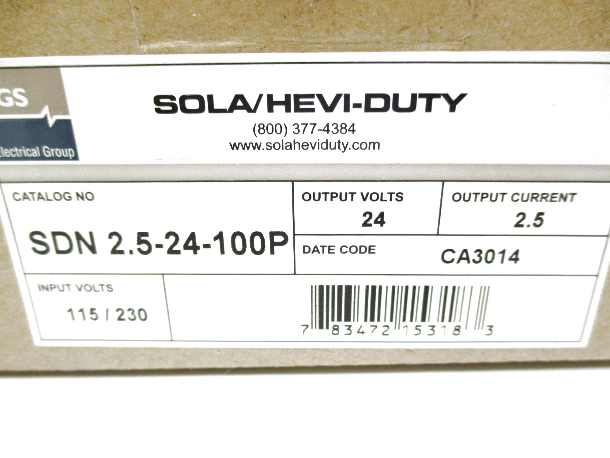 SOLA SDN2.5-24-100P 115/230VAC 1.3-0.7A NSMP