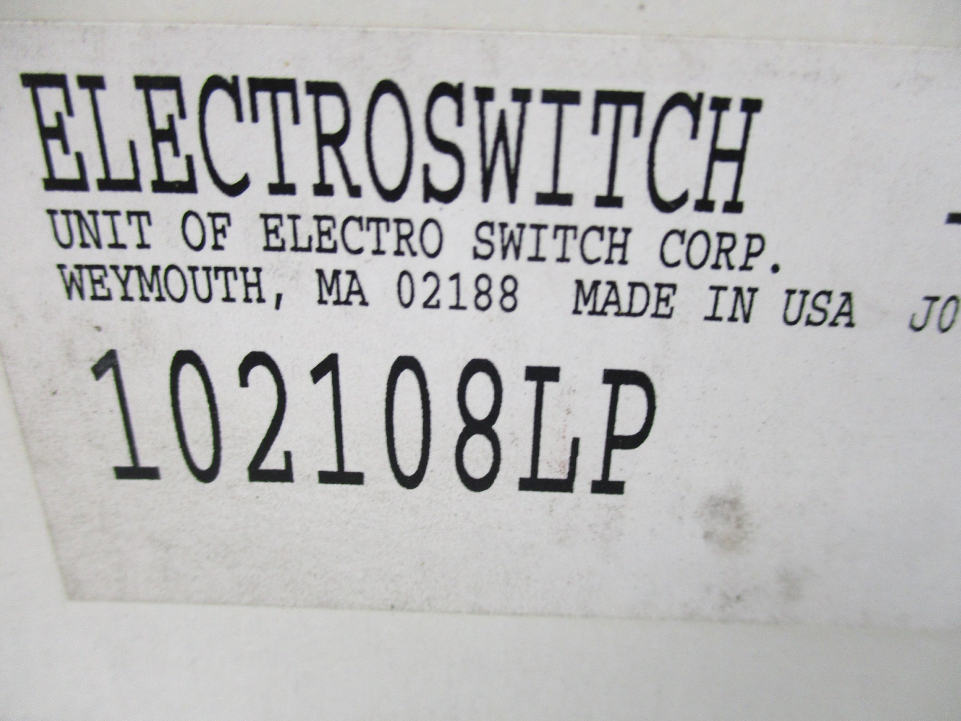 ELECTRO SWITCH 102108LP 250VDC 15A NSMP