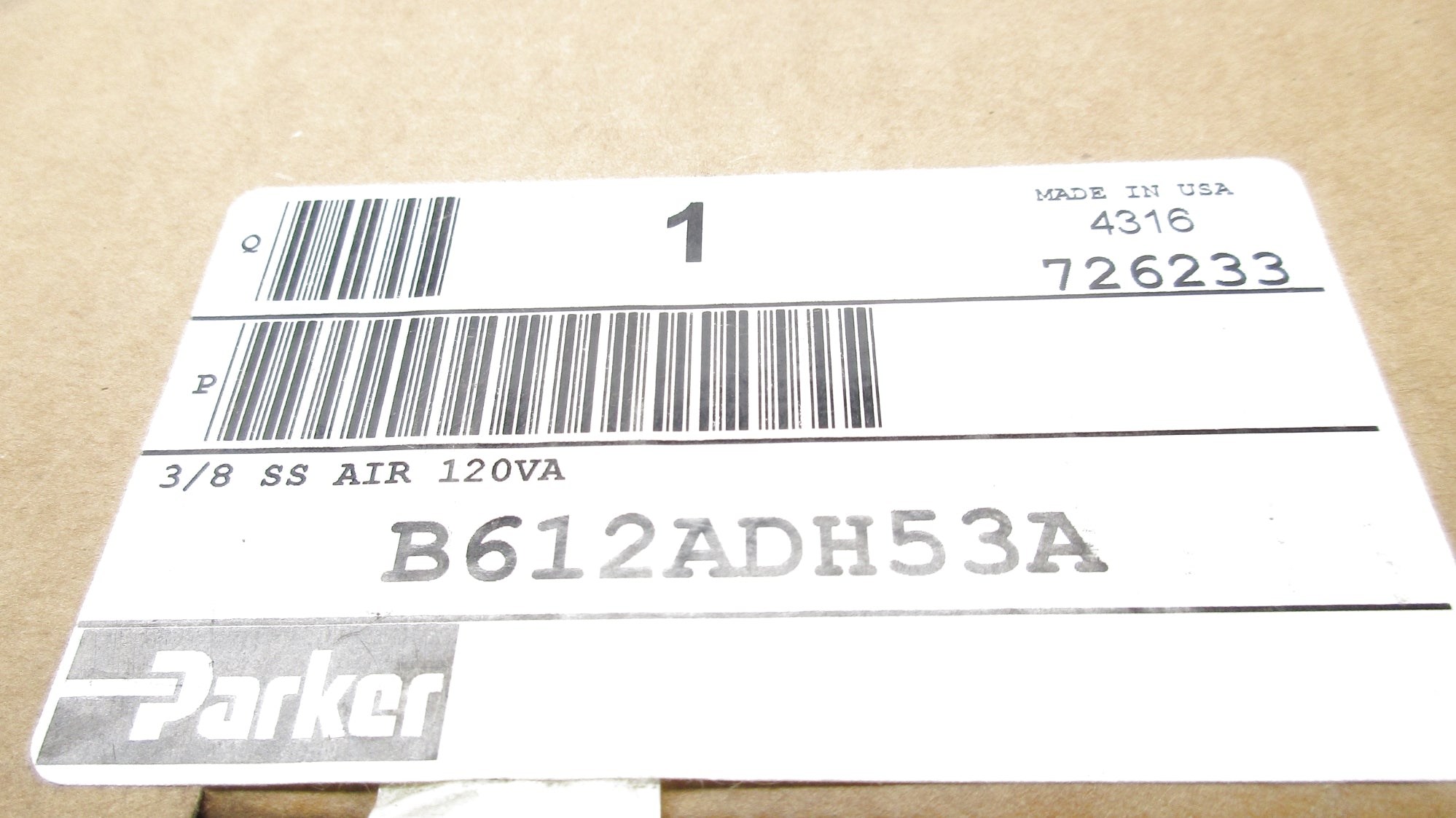 PARKER B612ADH53A 120V 3/8" NSFS