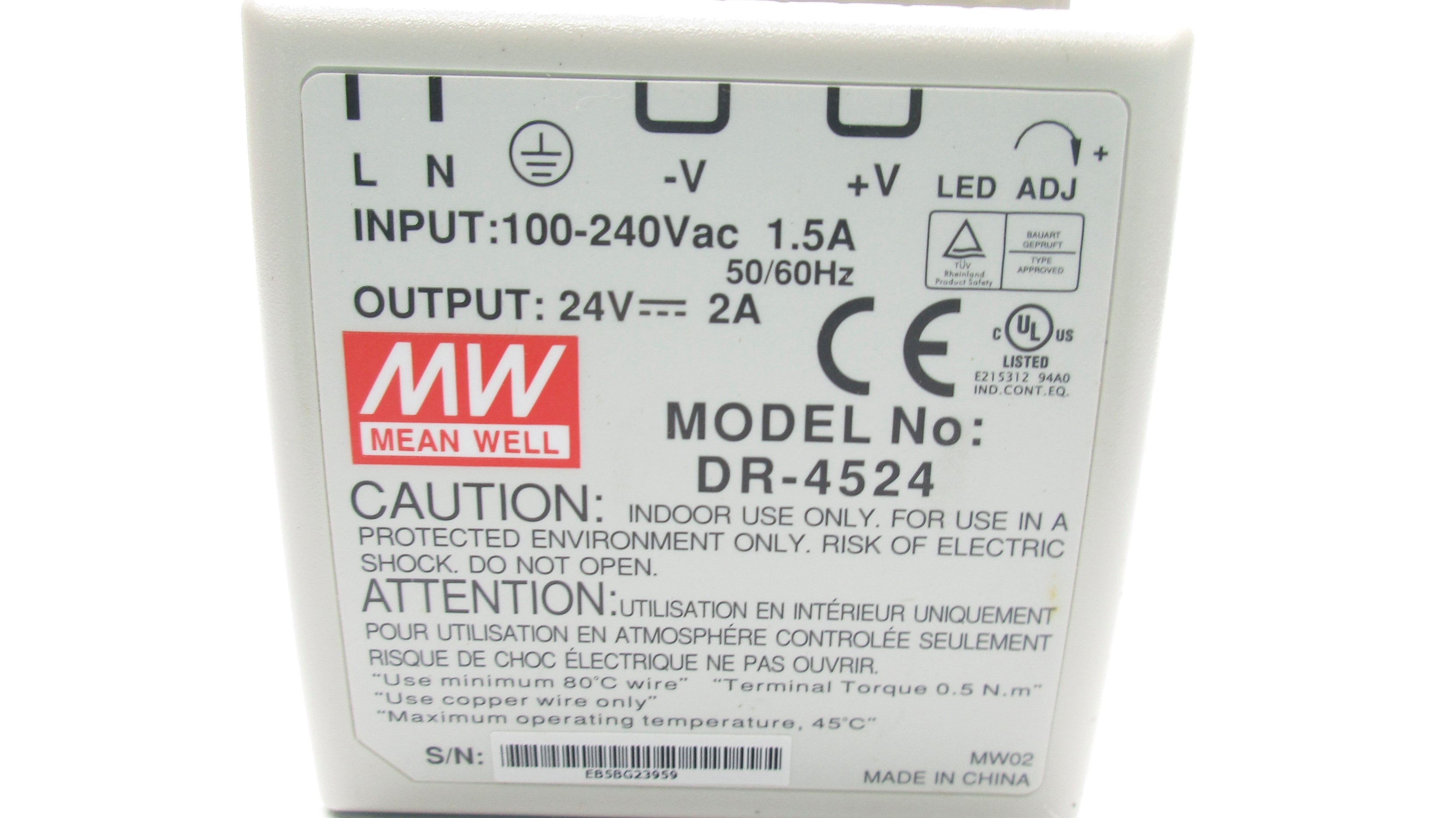 MEAN WELL DR-4524 100-240VAC 1.5A NSNP