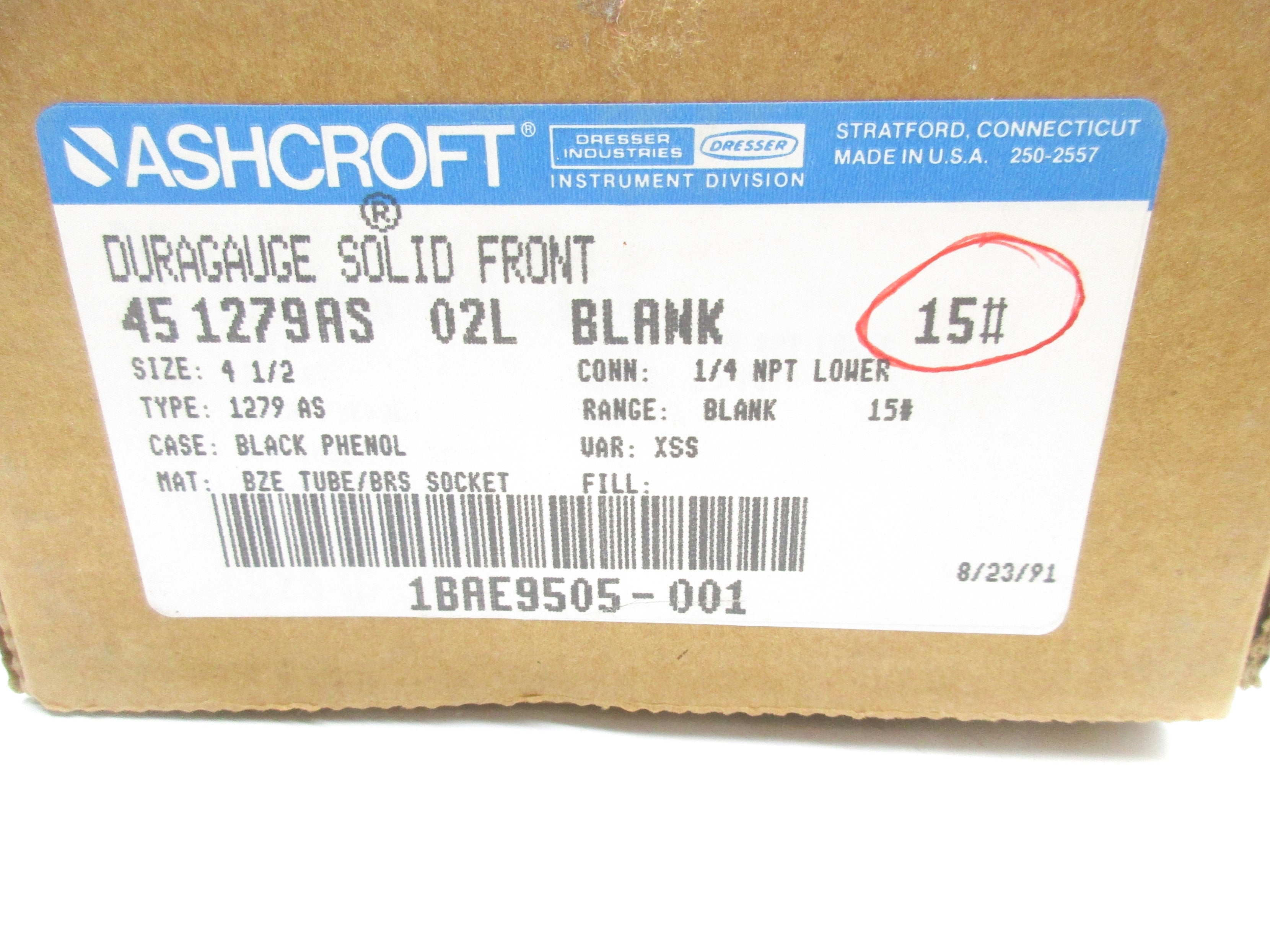 ASHCROFT 45-1279AS-02L-BLANK-15# 15PSI NSMP