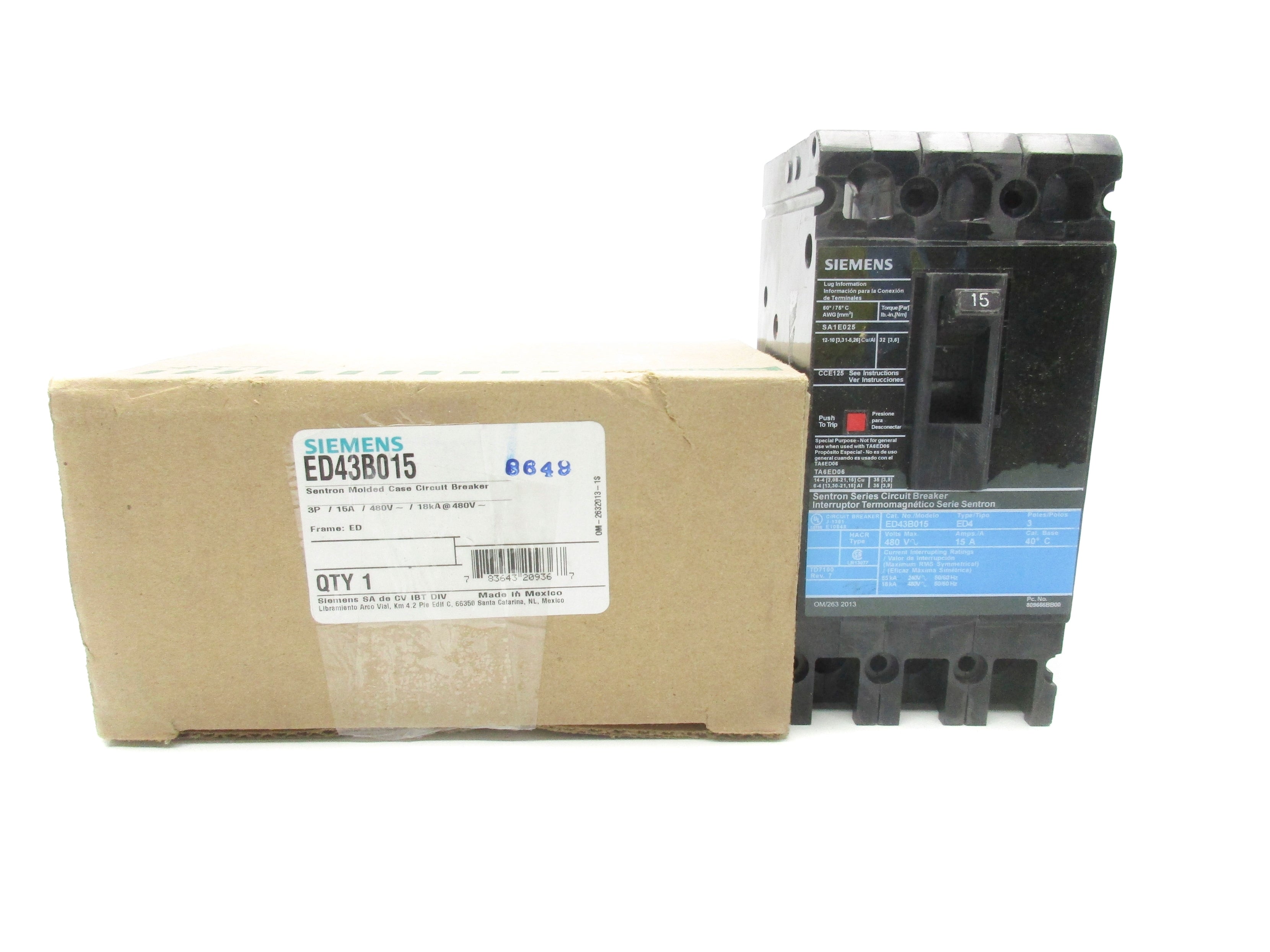 SIEMENS ED43B015 480V 15A NSMP