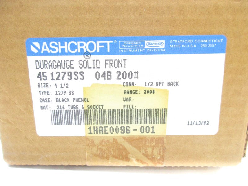 ASHCROFT 45-1279SS-04B-200# 0-200PSI NSMP