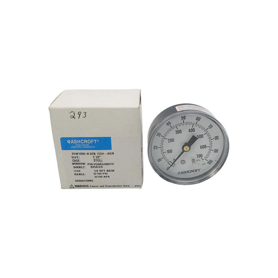 ASHCROFT 25W1005H02B100#-AGN 0-100PSI 2-1/2" NSMP
