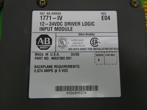 ALLEN BRADLEY 1771-IV SER. A 12-24VDC REV. E04 UNMP
